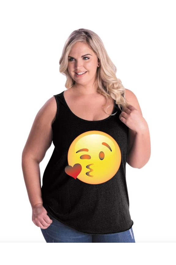 Women's Plus Size Tank Top - Emoji Winky Face