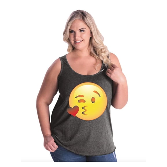Women's Plus Size Tank Top - Emoji Winky Face