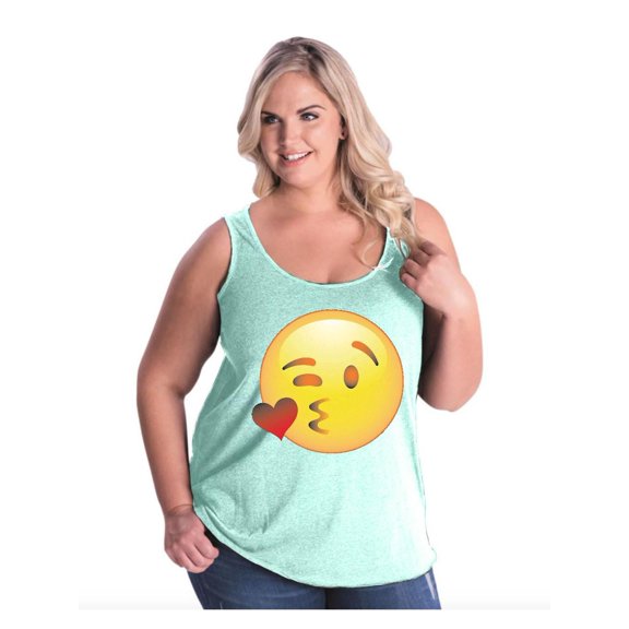 Women's Plus Size Tank Top - Emoji Winky Face