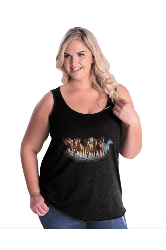 Women's Plus Size Tank Top - Horses Herd