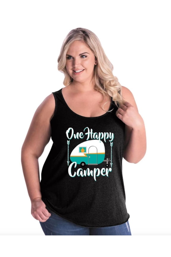 Women's Plus Size Tank Top - ONE HAPPY CAMPER