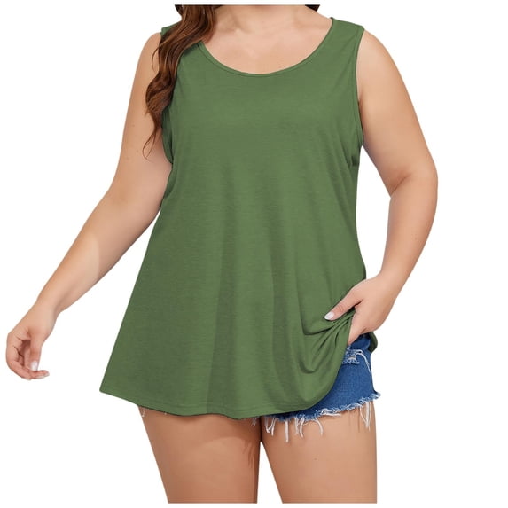 Women's Plus Size Tank Top Ribbed Stretch Sleeveless T-Shirt Summer Crew Neck Solid Color Basic Tees