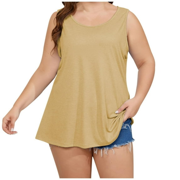 Women's Plus Size Tank Top Ribbed Stretch Sleeveless T-Shirt Summer Crew Neck Solid Color Basic Tees