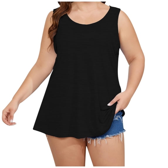 Women's Plus Size Tank Top Ribbed Stretch Sleeveless T-Shirt Summer Crew Neck Solid Color Basic Tees