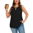 thumbnail image 1 of Women's Plus Size Tank Top with Keyhole Neckline Summer Relaxed Fit Black 1X Chiffon Sleeveless Tops Embellished Front for Casual Outfits, 1 of 7
