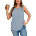 thumbnail image 1 of Women's Plus Size Tank Top with Keyhole Neckline Summer Relaxed Fit Blue Gray 3X Chiffon Sleeveless Tops Embellished Front for Casual Outfits, 1 of 7