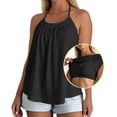 thumbnail image 1 of Women's Plus Size Tank Tops with Built In Bras Halter Neck Pleated Spaghetti Strap Tanks Camisole Sleeveless Racerback Cami Tanks Shirts Comfy Lightweight Loose Fit Flowy Casual Undershirts,Black S, 1 of 6