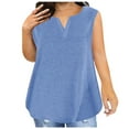 thumbnail image 1 of Women's Plus Size Tank Tops Sleeveless Crew Neck Casual T Shirts Cotton Blend Solid Basic Tees with Front Pocket Sky Blue,XXL, 1 of 4