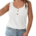 thumbnail image 1 of Women's Plus Size Tank Tops Sleeveless V Neck Buttons Tees Casual Plain T Shirt Solid Color Summer 2025 White,XL, 1 of 6
