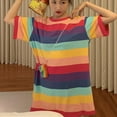 thumbnail image 1 of Women's Plus Size Tee Rainbow Striped Crewneck Short Sleeve T Shirt Top, 1 of 4