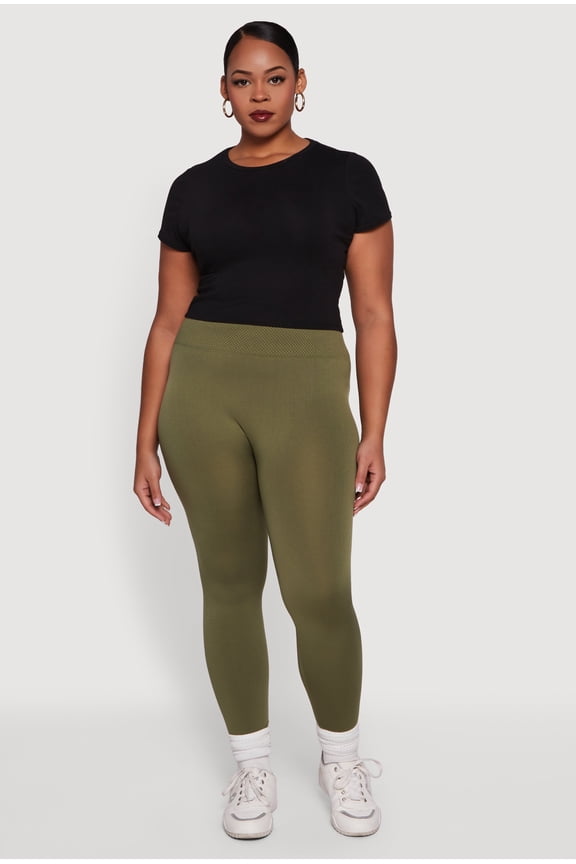 Women's Plus Size Textured High Waisted Fleece Lined Leggings