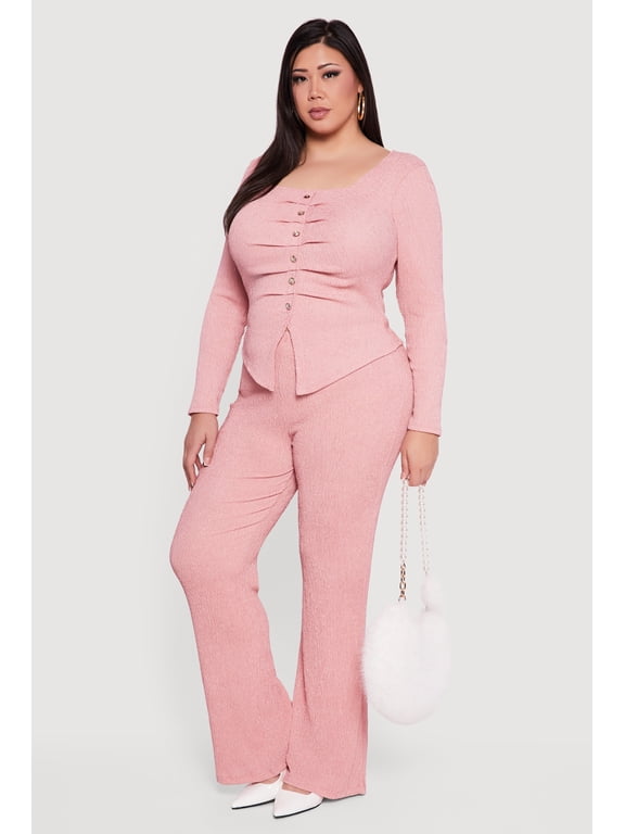 Women's Plus Size Textured Knit Pull On Pants