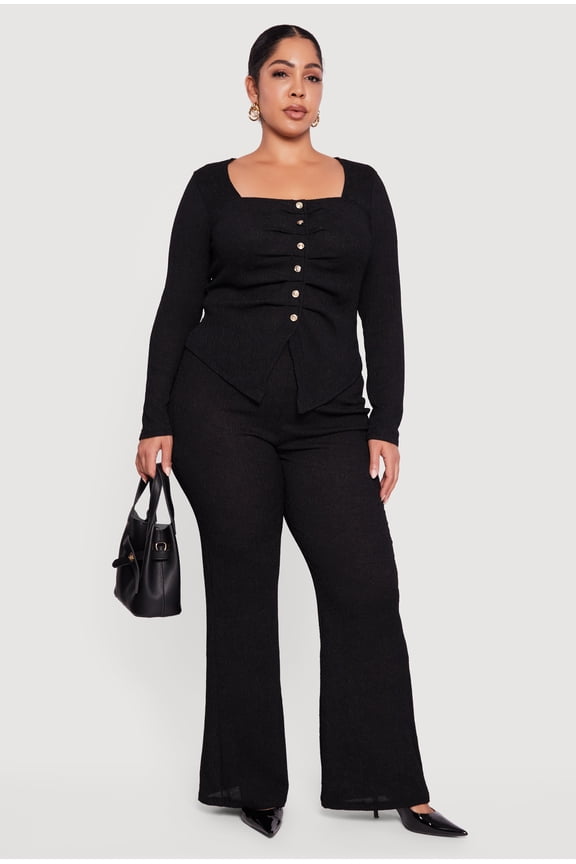 Women's Plus Size Textured Knit Pull On Pants