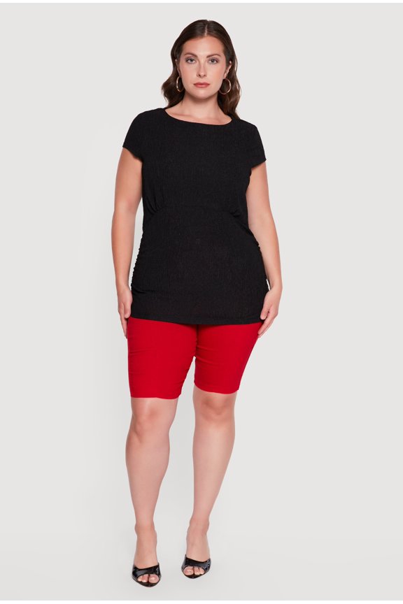 Women's Plus Size Textured Knit Ruched Top
