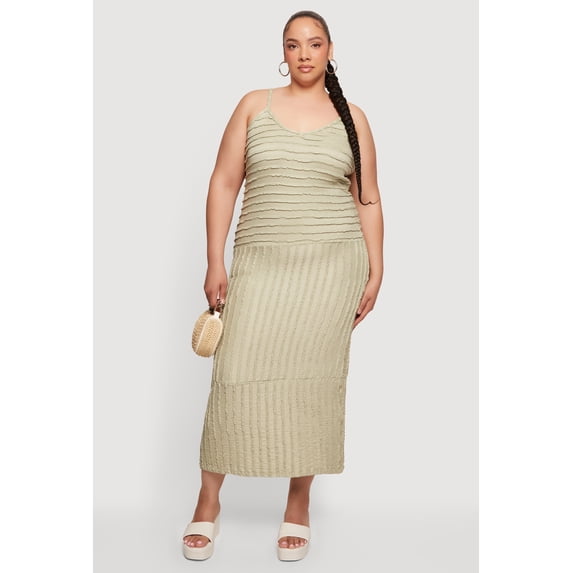Women's Plus Size Textured Knit V-Neck Cami Dress