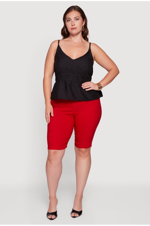 Women's Plus Size Textured Knit V Neck Peplum Top