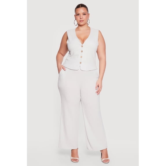 Women's Plus Size Textured Knit Wide Leg Pants
