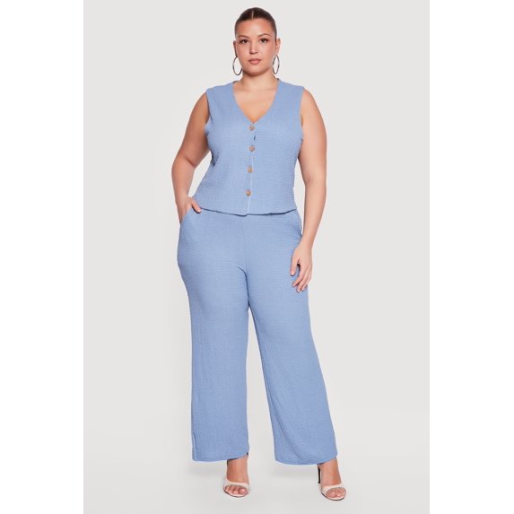 Women's Plus Size Textured Knit Wide Leg Pants