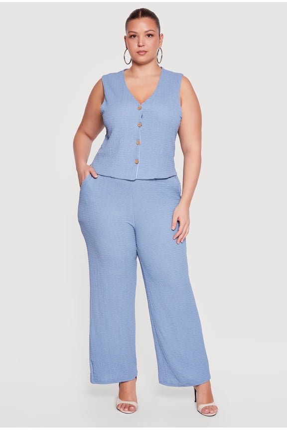 Women's Plus Size Textured Knit Wide Leg Pants