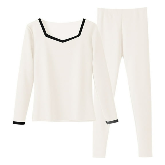Women's Plus Size Thermal Underwear Sets with Solid Color Long Sleeve Top and Slim Pants for Fall Winter