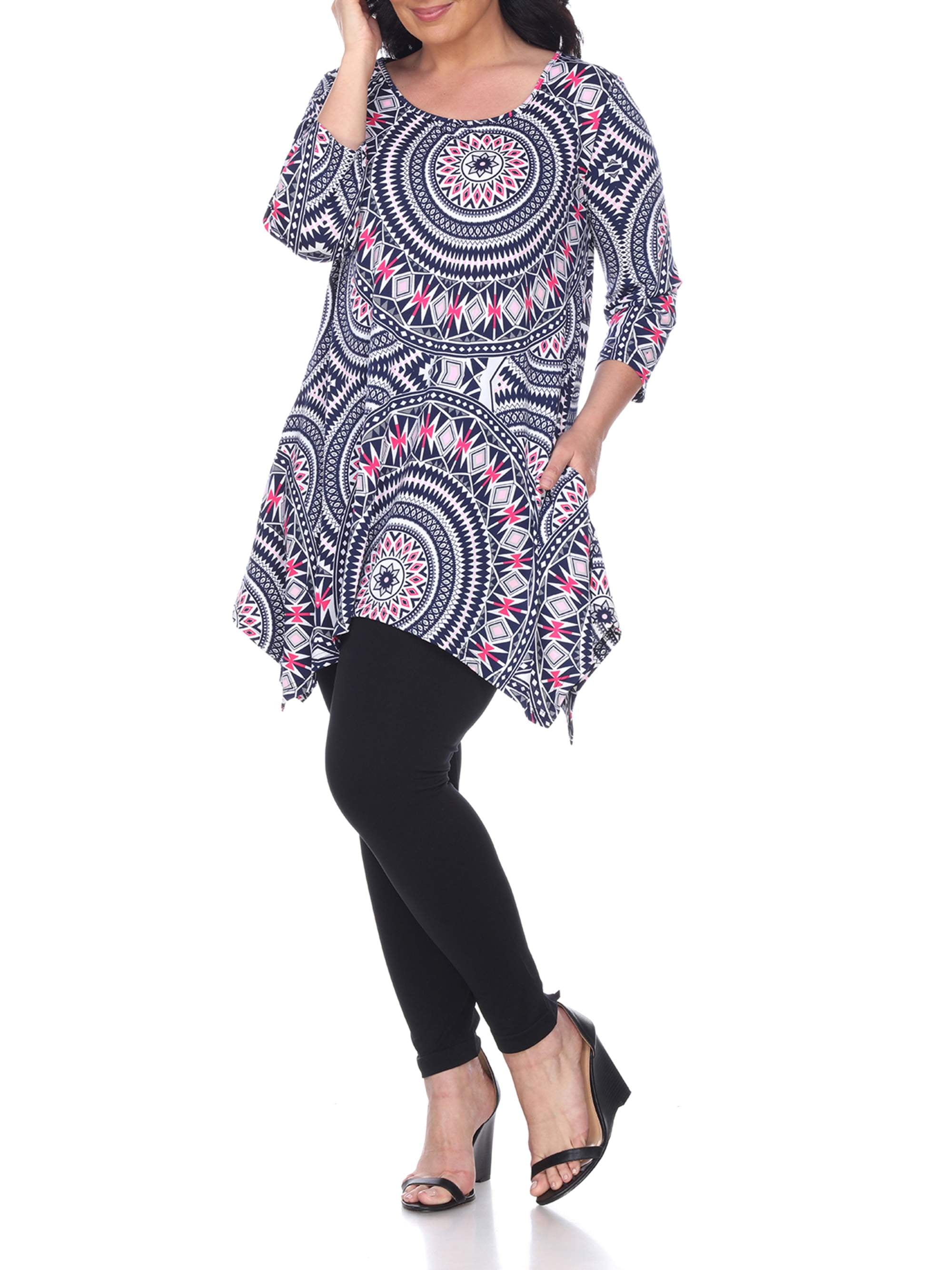 Women's Plus Size Three Quarter Sleeve Geometric Tunic Top With Print