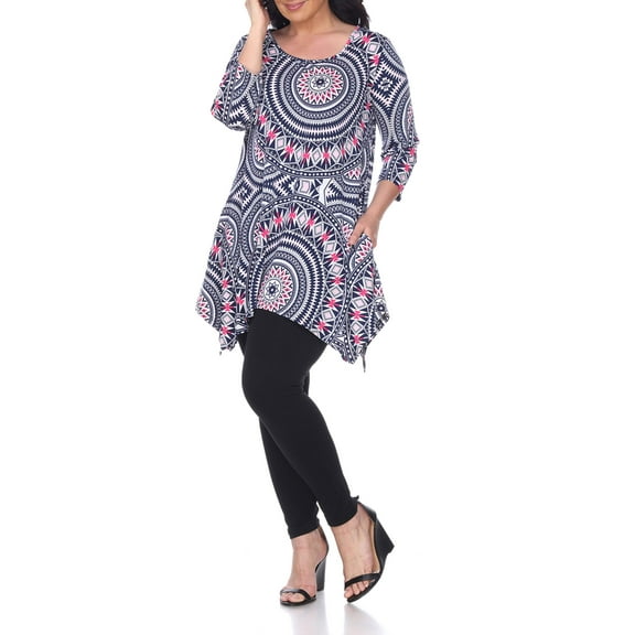 Women's Plus Size Three Quarter Sleeve Geometric Tunic Top With Print