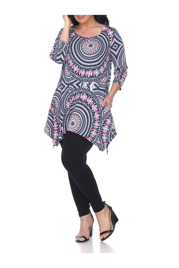 Women's Plus Size Three Quarter Sleeve Geometric Tunic Top With Print