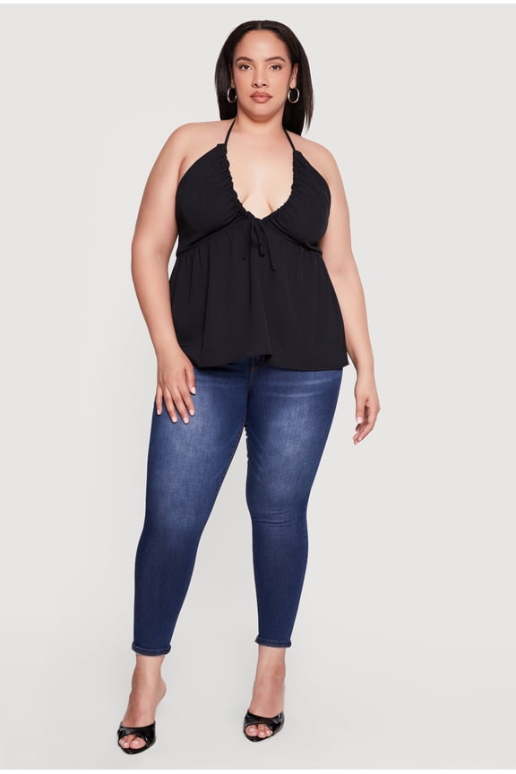 Women's Plus Size Tie Back Halter Top