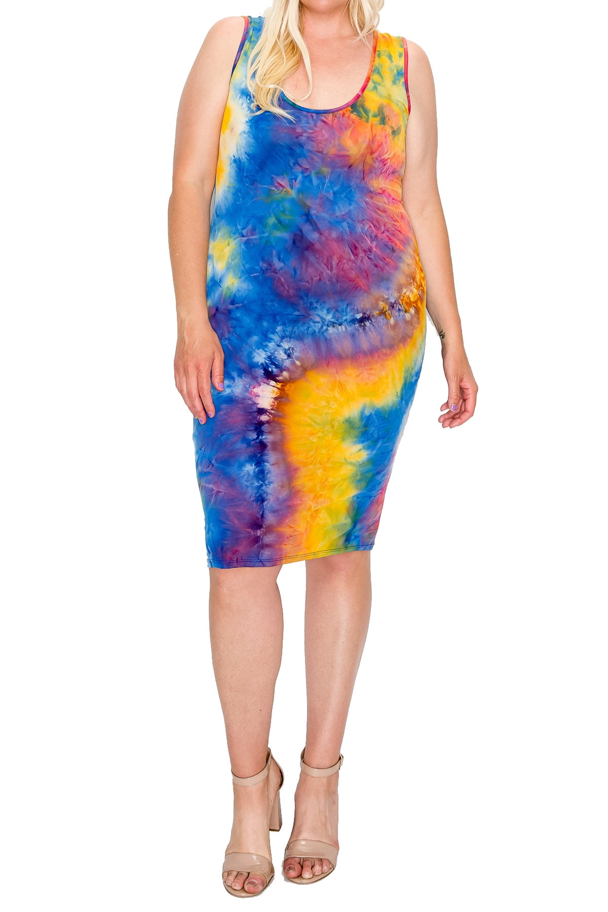 Women's Plus Size Tie Dye Fitted Bodycon Scoop Neck Sleeveless Basic Cami  Midi Dress - Walmart Business Supplies