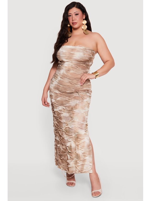 Women's Plus Size Tie Dye Slashed Tube Maxi Dress