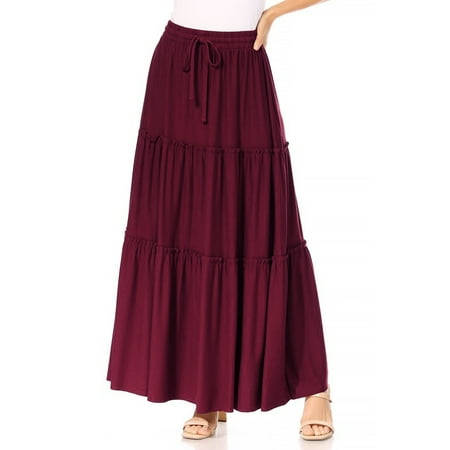 Women's Plus Size Tiered Ruffle Raw Hem Maxi Skirt