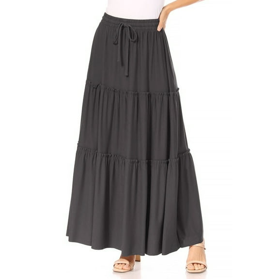 Women's Plus Size Tiered Ruffle Raw Hem Maxi Skirt