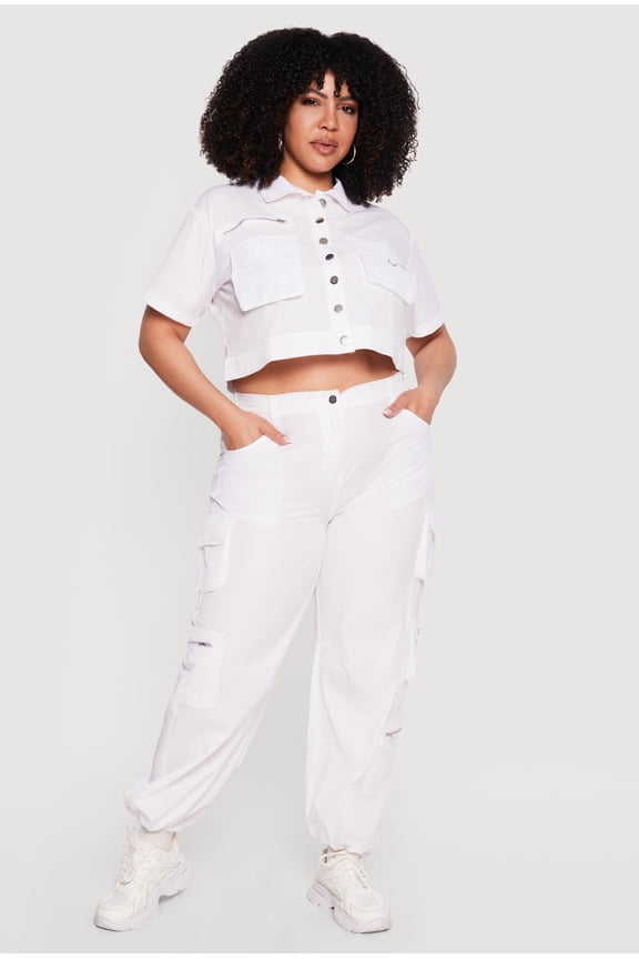 Women's Plus Size Toggle Drawstring Hem Nylon Cargo Pants