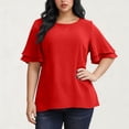 thumbnail image 1 of Women's Plus Size Top Work Blouses For Women Short Ruffle Sleeves Top Dressy Shirt Office Elegant Crewneck Loose Tops Summer Blouse Shirt, 1 of 8