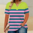 thumbnail image 1 of Women's Plus Size Tops 1X-5X Fashion Summer Outfits Striped Print Casual Tshirts V Neck Short Sleeve Tunic Blouses (L, Green), 1 of 5