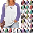 thumbnail image 1 of Women's Plus Size Tops Casual Chest Print Solid Color Round Neck Pullover Loose Long Sleeved Raglan Top, 1 of 7