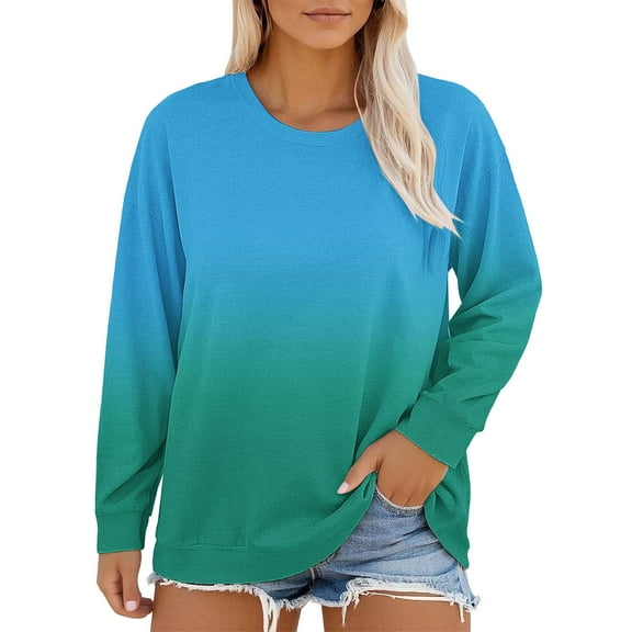 Women's Plus Size Tops Cute Pullover Shirts Crew Neck Oversize Tops Loose Fit T Shirt Tie-Dye Long Sleeve Tunic Tops Plus Size Shirts Basic Tees Shirts Plus Size Womens Clothing Light blue S-5XL