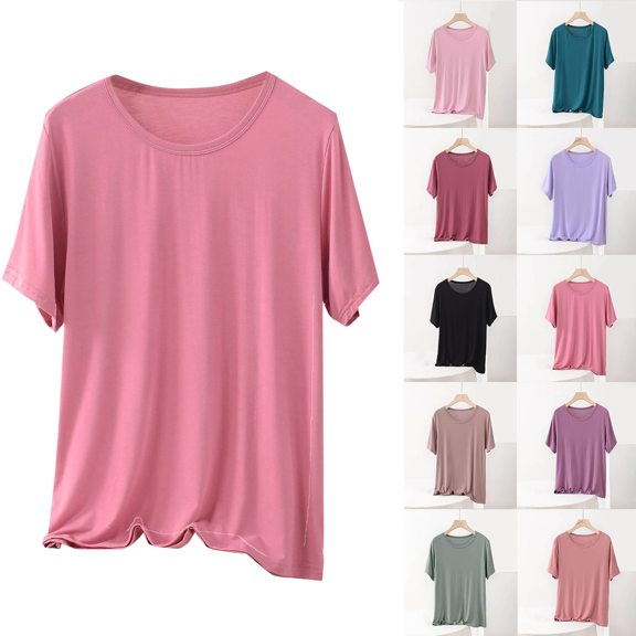 Women's Plus Size Tops Fashion Oversize Casual Round Neck Solid Color Summer Short Sleeve Round-Neck Blouse Loose Fit Oversized Baggy T-Shirts Size XL-5XL(US 10-18)