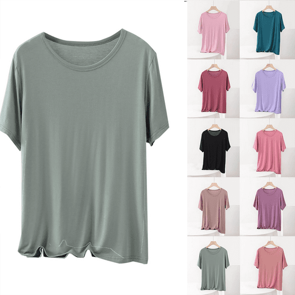 Women's Plus Size Tops Fashion Oversize Casual Round Neck Solid Color Summer Short Sleeve Round-Neck Blouse Loose Fit Oversized Baggy T-Shirts Size XL-5XL(US 10-18)