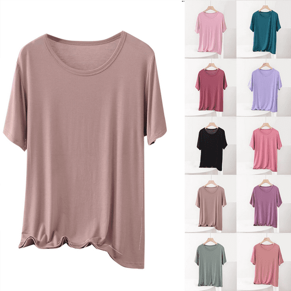 Women's Plus Size Tops Fashion Oversize Casual Round Neck Solid Color Summer Short Sleeve Round-Neck Blouse Loose Fit Oversized Baggy T-Shirts Size XL-5XL(US 10-18)