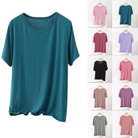 Women's Plus Size Tops Fashion Oversize Casual Round Neck Solid Color Summer Short Sleeve Round-Neck Blouse Loose Fit Oversized Baggy T-Shirts Size XL-5XL(US 10-18)