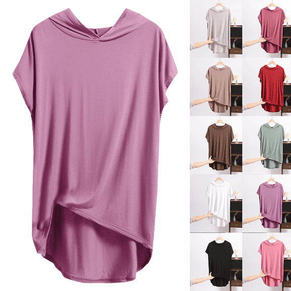 Women's Plus Size Tops Fashion Oversize Casual Round Neck Solid Color Summer Short Sleeve Round-Neck Blouse Loose Fit Oversized Baggy T-Shirts Size XL-5XL(US 10-18)