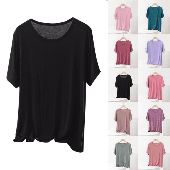 Women's Plus Size Tops Fashion Oversize Casual Round Neck Solid Color Summer Short Sleeve Round-Neck Blouse Loose Fit Oversized Baggy T-Shirts Size XL-5XL(US 10-18)