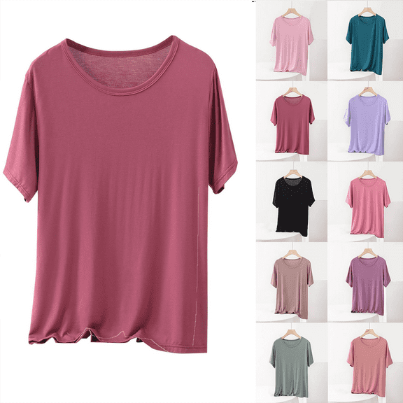 Women's Plus Size Tops Fashion Oversize Casual Round Neck Solid Color Summer Short Sleeve Round-Neck Blouse Loose Fit Oversized Baggy T-Shirts Size XL-5XL(US 10-18)