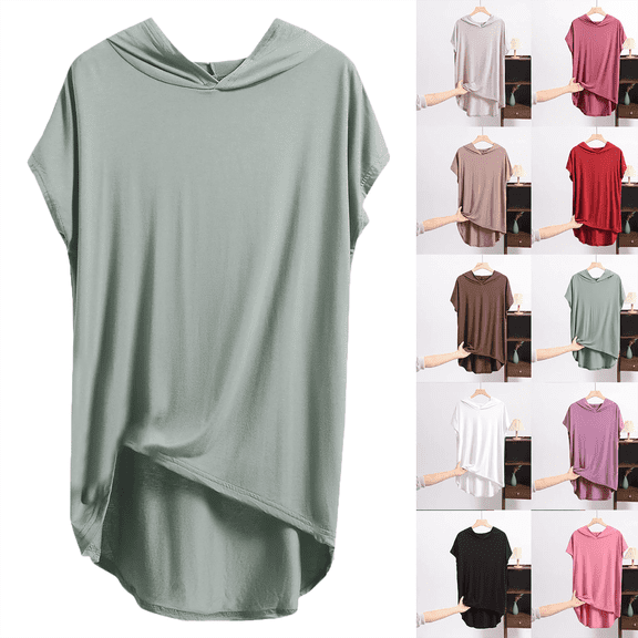 Women's Plus Size Tops Fashion Oversize Casual Round Neck Solid Color Summer Short Sleeve Round-Neck Blouse Loose Fit Oversized Baggy T-Shirts Size XL-5XL(US 10-18)