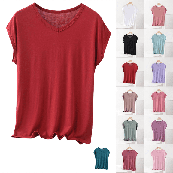 Women's Plus Size Tops Fashion Oversize Casual Round Neck Solid Color Summer Short Sleeve Round-Neck Blouse Loose Fit Oversized Baggy T-Shirts Size XL-5XL(US 10-18)