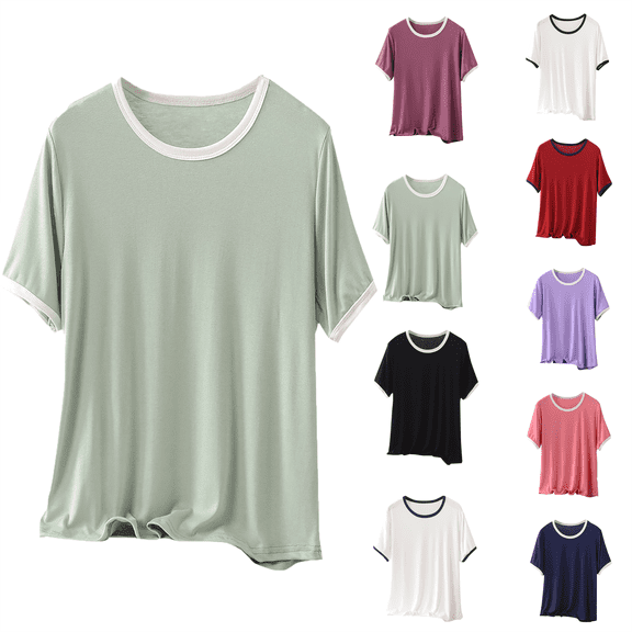 Women's Plus Size Tops Fashion Oversize Casual Round Neck Solid Color Summer Short Sleeve Round-Neck Blouse Loose Fit Oversized Baggy T-Shirts Size XL-5XL(US 10-18)