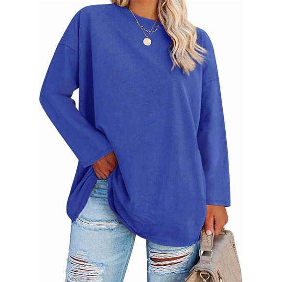 Women's Plus Size Tops Long Sleeve Crew Neck Oversized T Shirts Loose Casual Tunics