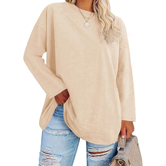 Women's Plus Size Tops Long Sleeve Crew Neck Oversized T Shirts Loose Casual Tunics