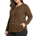 thumbnail image 1 of Women's Plus Size Tops Long Sleeve Henley Round Neck Button Up Flowy T Shirts Tunic Loose Blouses Brown XL, 1 of 6